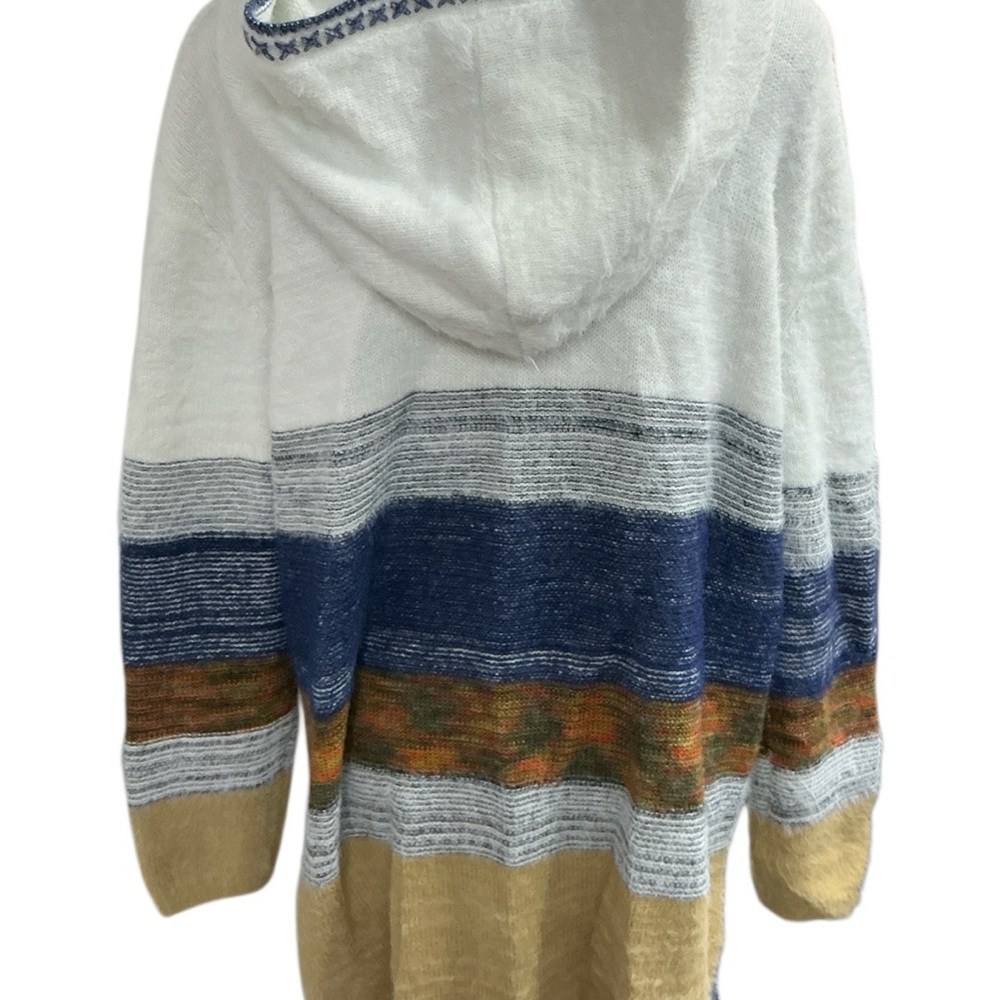 Fate Open-Front V-Neck Cardigan in White, Navy & Tan - Picture 3 of 6